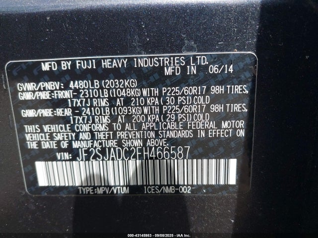 JF2SJADC2FH466587 Subaru 2.5na u5