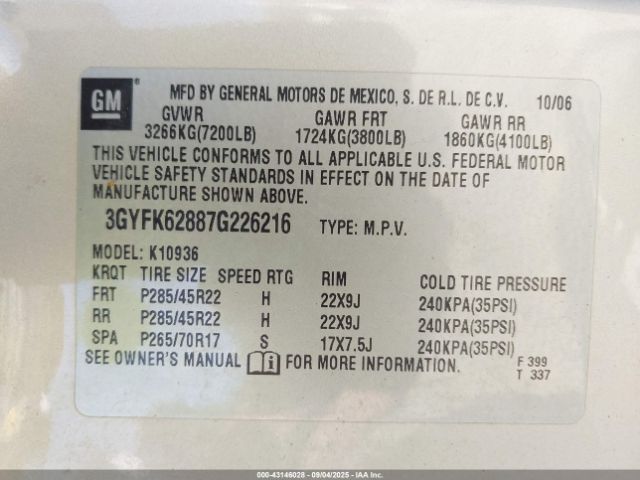 2007 CADILLAC ESCALADE EXT 3GYFK62887G226216 Photo 8