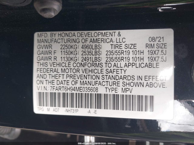 7FART6H94ME035608 Honda Cr-v Hybrid Touring