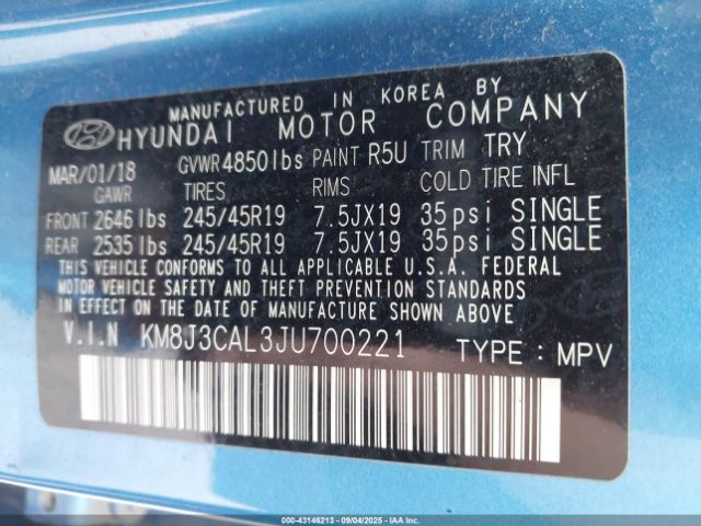 2018 HYUNDAI TUCSON KM8J3CAL3JU700221 Photo 8