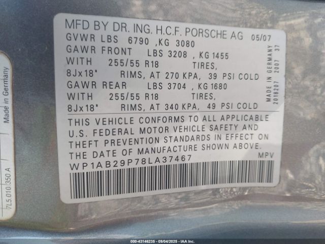 2008 PORSCHE CAYENNE WP1AB29P78LA37467 Photo 8