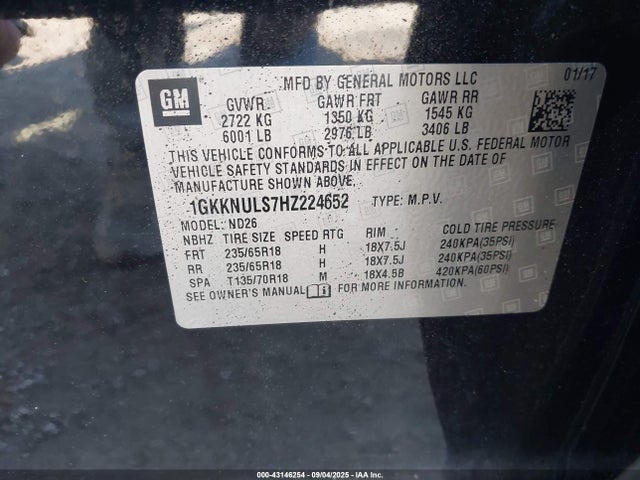 1GKKNULS7HZ224652 GMC lgx - di: direct injection, vvt: variable valve timing, alum, gen 2