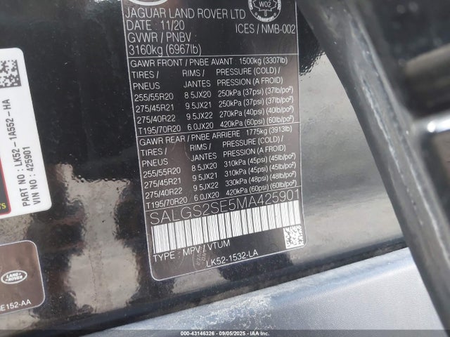 Land Rover aj133 s/c 2021 SALGS2SE5MA425901 Image 9