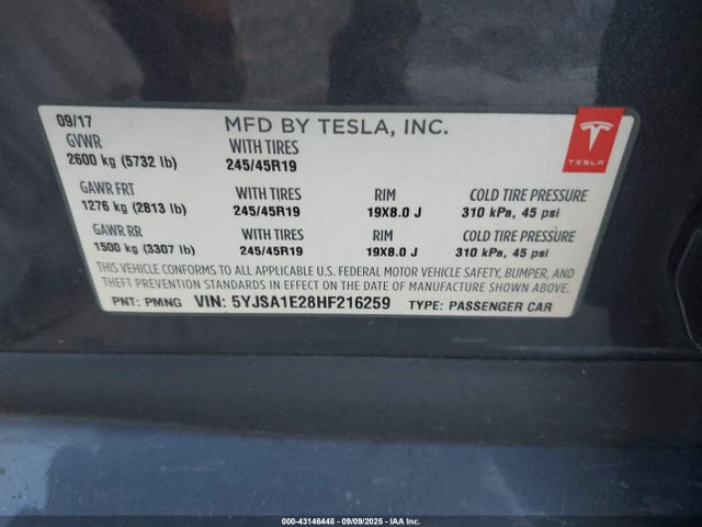 2017 TESLA MODEL S 5YJSA1E28HF216259 Photo 8