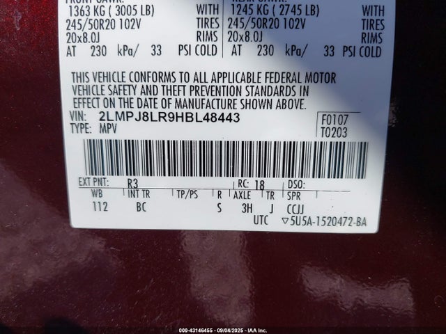 2LMPJ8LR9HBL48443 Lincoln 3.7l tivct (twin independent variable camshaft timing)
