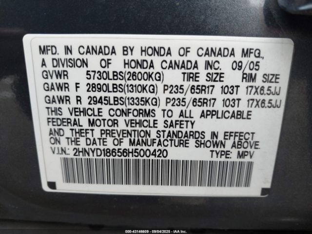 2006 ACURA MDX 2HNYD18656H500420 Photo 8