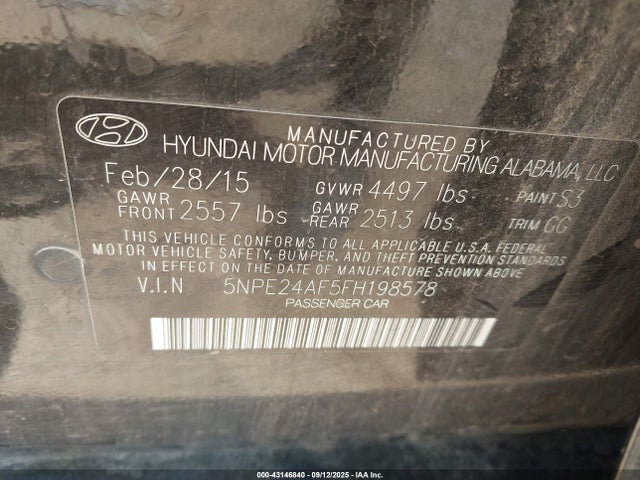 5NPE24AF5FH198578 Hyundai dohc gdi theta-ii
