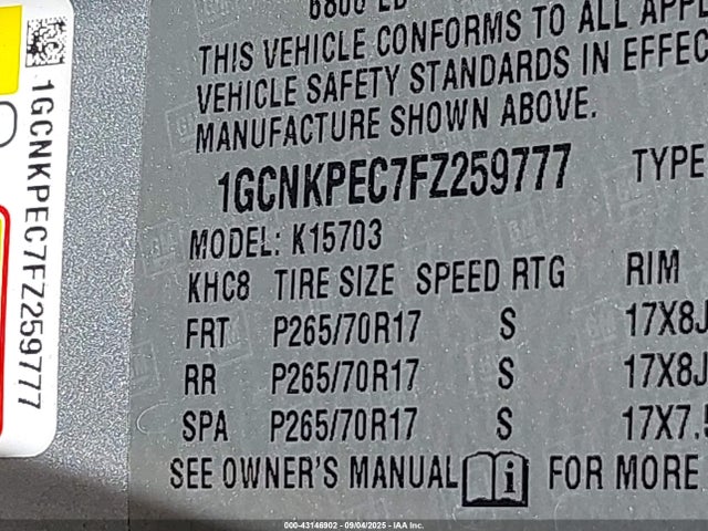 Chevrolet Silverado 1500 Wt 2015 1GCNKPEC7FZ259777 Image 9