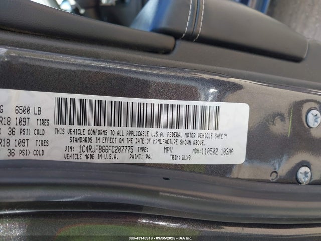 43146919 :رقم المزاد ، 1C4RJFBG6FC207775 vin ، 2015 Jeep Grand Cherokee Limited مزاد بيع