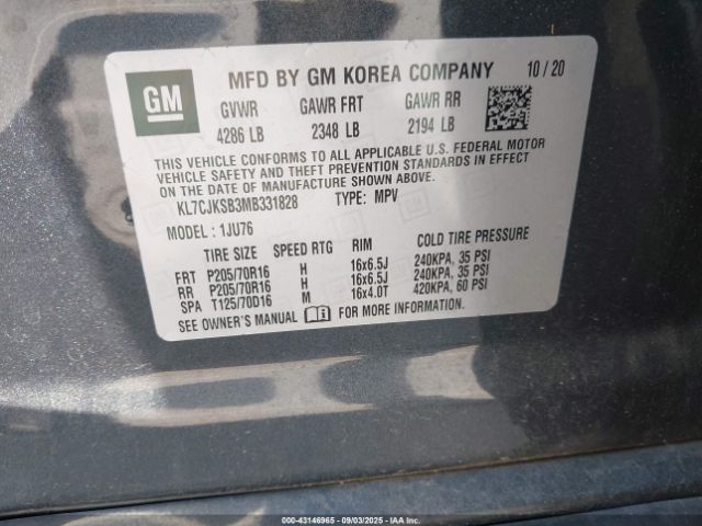 2021 CHEVROLET TRAX KL7CJKSB3MB331828 Photo 8