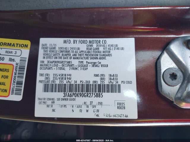 Ford 2016 2016 3FA6P0K90GR275885 Image 9