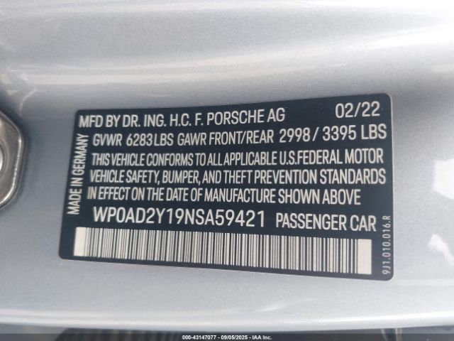 2022 PORSCHE TAYCAN WP0AD2Y19NSA59421 Photo 8