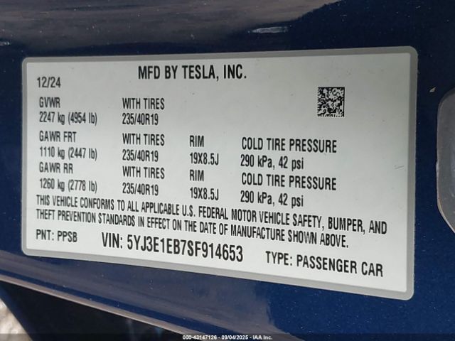 2025 TESLA MODEL 3 5YJ3E1EB7SF914653 Photo 8