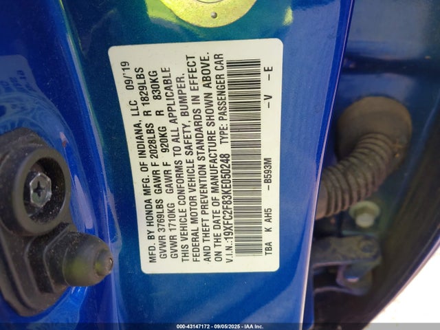 Honda k20c2 2019 19XFC2F83KE050248 Image 9