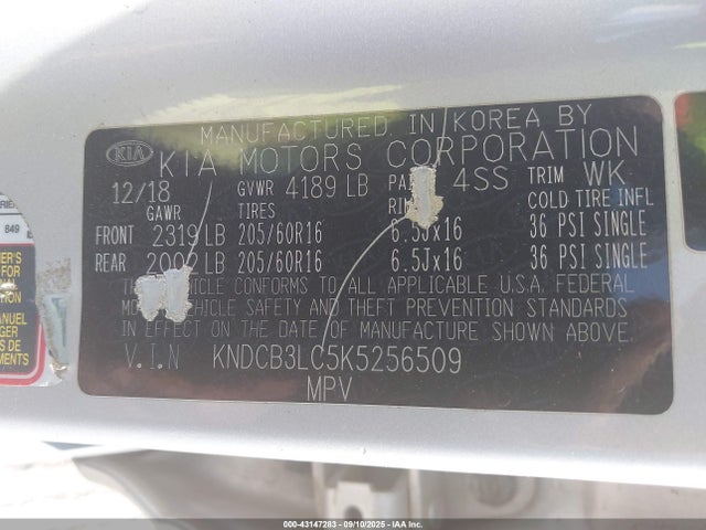 Aukcja sprzedaży 2019 Kia Niro Lx, vin: KNDCB3LC5K5256509, numer aukcji: 43147283