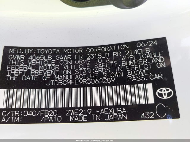 JTDBCMFE9R3062289 Toyota Corolla Hybrid Le