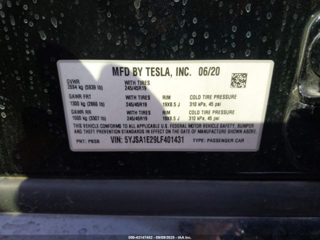 2020 TESLA MODEL S 5YJSA1E29LF401431 Photo 8