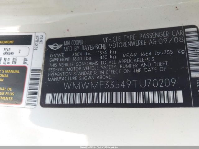 2009 MINI COOPER WMWMF33549TU70209 Photo 8