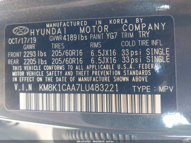 Hyundai mpi nu 2020 KM8K1CAA7LU483221 Image 9