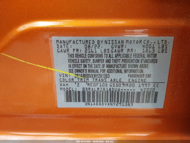 Nissan Sentra 2022 3N1AB8DVXNY291383 Image 9