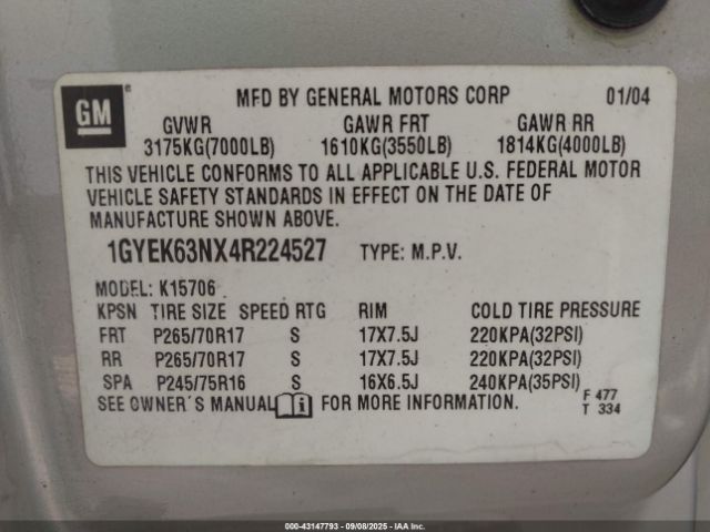 2004 CADILLAC ESCALADE 1GYEK63NX4R224527 Photo 8