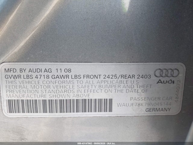 2009 AUDI A4 WAUJF78K79N045144 Photo 8