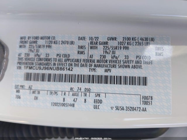 1FMCU9J96NUB86142 Ford gtdi 240ps