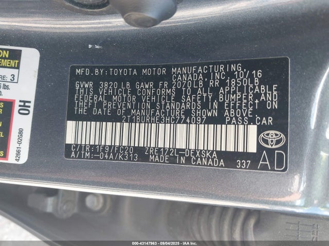 Toyota 2zr-fe 2017 2T1BURHE3HC774097 Image 9