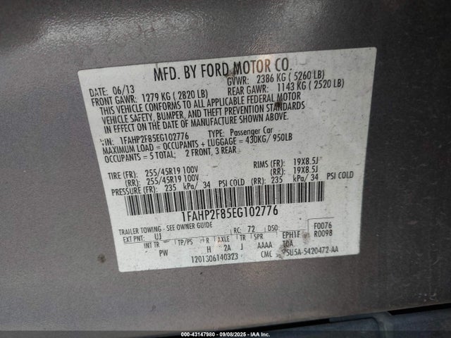 Продаж на аукціоні авто 2014 Ford Taurus Limited, vin: 1FAHP2F85EG102776, номер лоту: 43147980