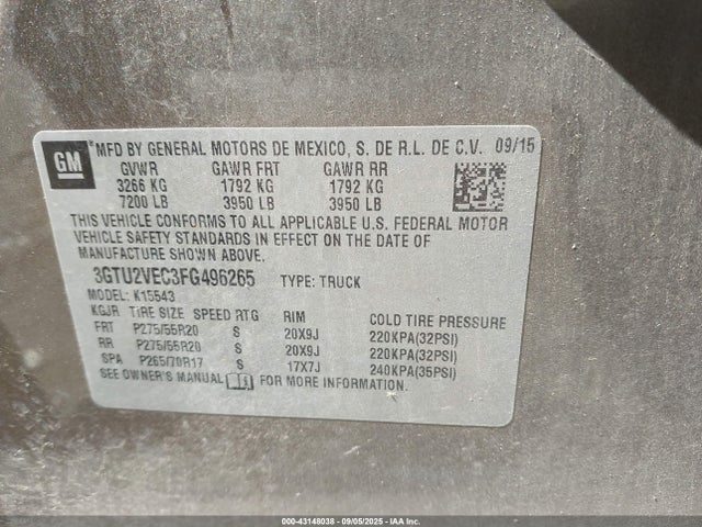 GMC l83 - vvt, active fuel management, aluminum 2015 3GTU2VEC3FG496265 Image 9