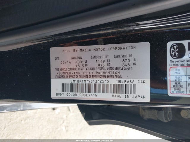 2016 Mazda Mazda3 I Touring მანქანა იყიდება აუქციონზე, vin: JM1BM1M79G1342545, აუქციონის ნომერი: 43148057