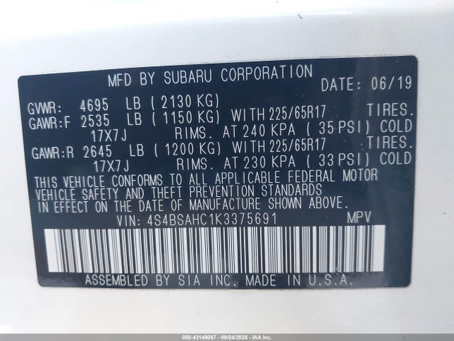4S4BSAHC1K3375691 Subaru na u5