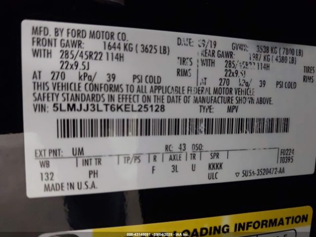 2019 LINCOLN NAVIGATOR L 5LMJJ3LT6KEL25128 Photo 8