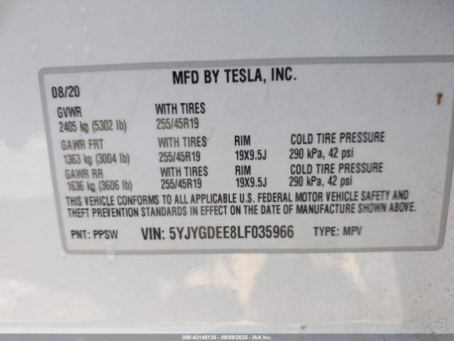 2020 TESLA MODEL Y 5YJYGDEE8LF035966 Photo 8