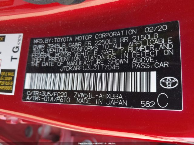 2020 TOYOTA PRIUS JTDKARFU3L3117045 Photo 8