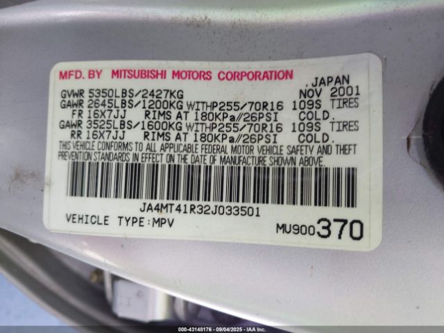 2002 MITSUBISHI MONTERO SPORT JA4MT41R32J033501 Photo 8