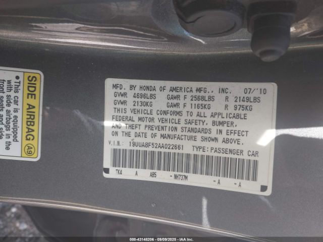 2010 ACURA TL 19UUA8F52AA022661 Photo 8