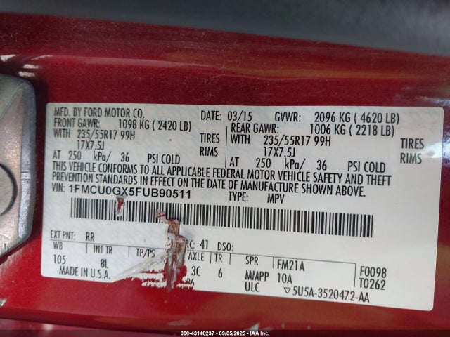 Ford 2015 2015 1FMCU0GX5FUB90511 Image 9