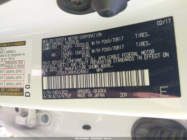 JTEBU5JR8H5428867 Toyota 1gr-fe