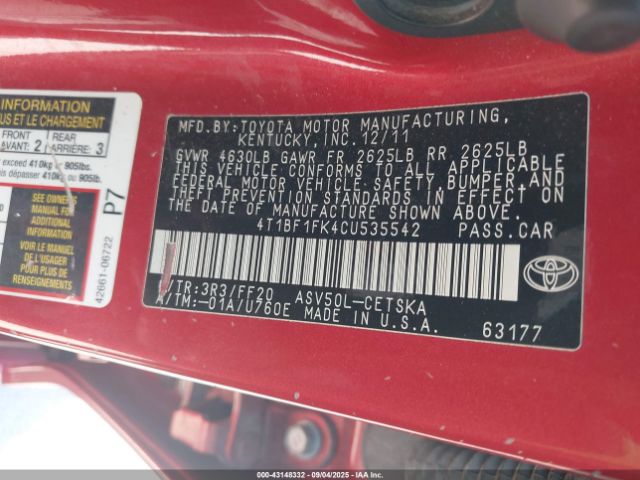 2012 TOYOTA CAMRY 4T1BF1FK4CU535542 Photo 8