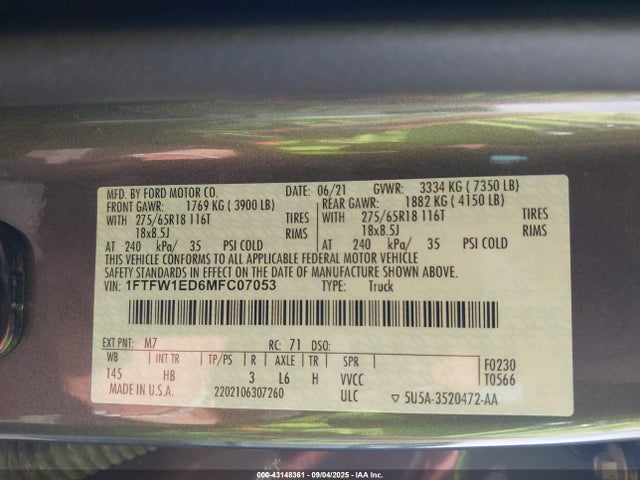Ford hev 2021 1FTFW1ED6MFC07053 Image 9