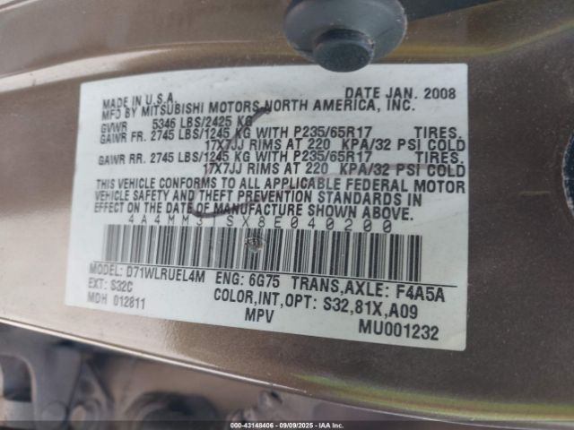 2008 MITSUBISHI ENDEAVOR 4A4MM31SX8E040200 Photo 8