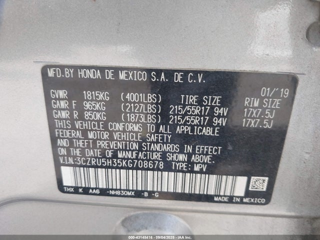3CZRU5H35KG708678 Honda r18z9