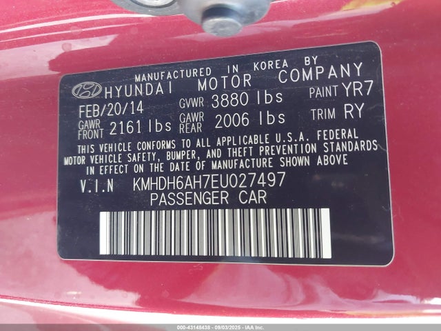 KMHDH6AH7EU027497 Hyundai dohc gdi nu