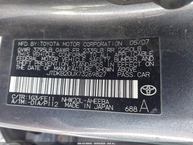 43148483 :رقم المزاد ، JTDKB20UX73269827 vin ، 2007 Toyota Prius مزاد بيع