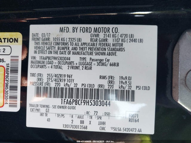 Ford 5.0l 4v premium fuel 2017 1FA6P8CF9H5303044 Image 9