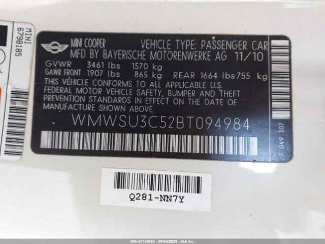 2011 MINI COOPER WMWSU3C52BT094984 Photo 8