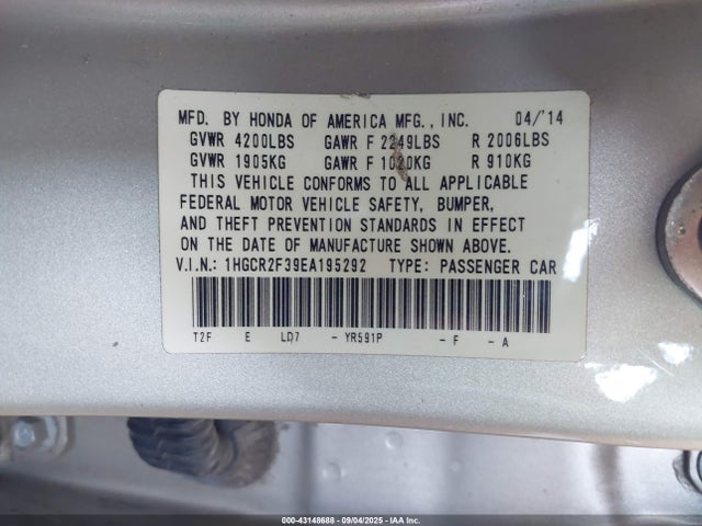 Honda k24w1 2014 1HGCR2F39EA195292 Image 9