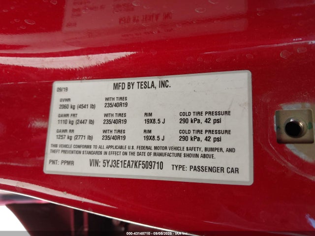 2019 TESLA MODEL 3 5YJ3E1EA7KF509710 Photo 8