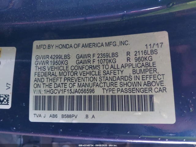 1HGCV1F15JA056596 Honda l15be